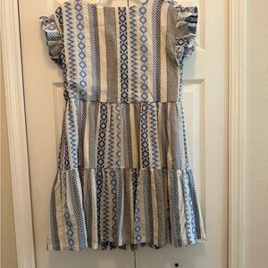 LOFT Blue and Cream Striped Tiered Casual Dress